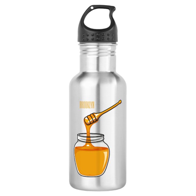 Honey Cartoon Illustration Edelstahlflasche (Vorderseite)