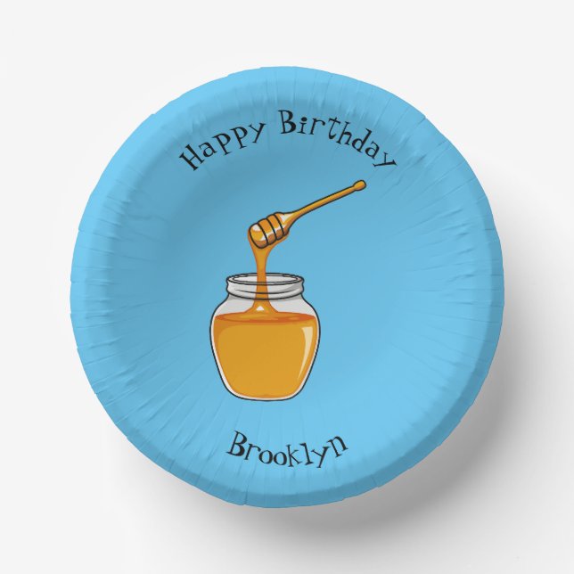 Honey Cartoon Illustration Pappteller (Vorderseite)