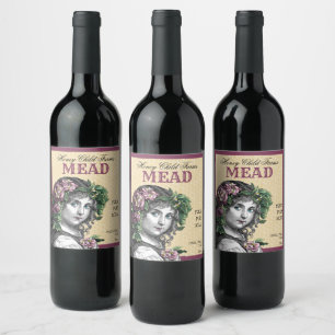 Honey Child Bees and Rose Mead Weinetikett