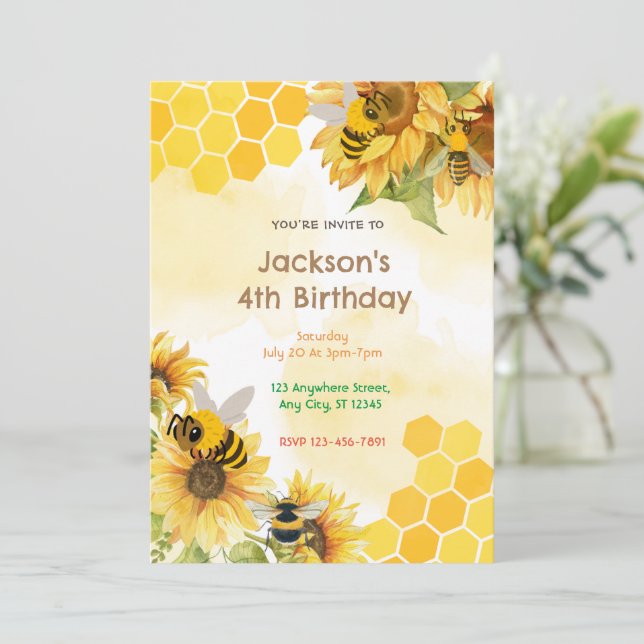 Honey Comb Bees Birthday Party Einladung (Stehend Vorderseite)