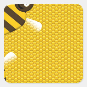 Honey Comb Yellow Gold Bees Art Quadratischer Aufkleber