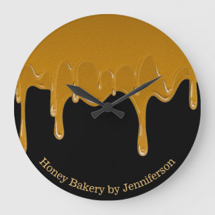 Honey Drip Sweets Bäckerei Büro Gold Schwarz Große Wanduhr