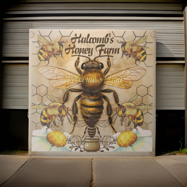 Honey Farm Big Bee Affiche de bienvenue | Carreaux (Créateur téléchargé)
