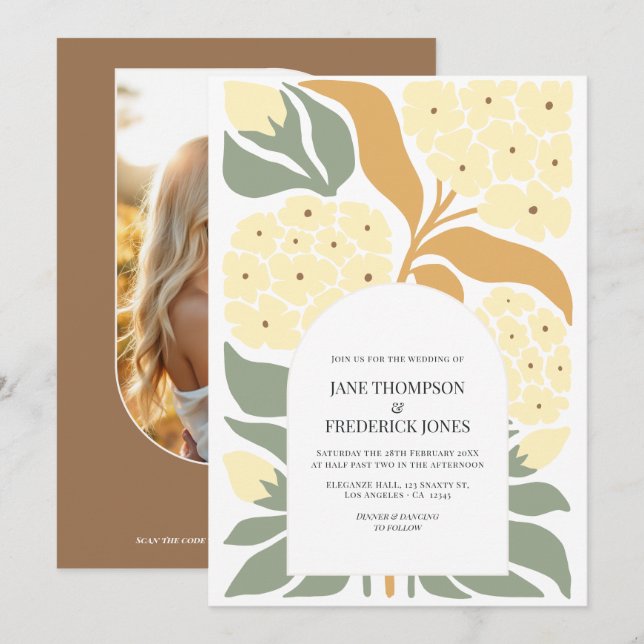 Honey Garden Abstract Floral Modern Spring Wedding Einladung (Vorne/Hinten)