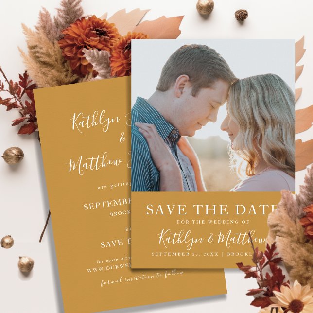 Honey Gold Moderne Typografie Einfaches Foto Hochz Save The Date (Von Creator hochgeladen)