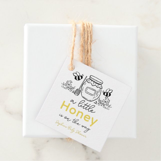 Honey Hand-drawn Jar & Bees White Baby Shower Geschenkanhänger (Beispiel)