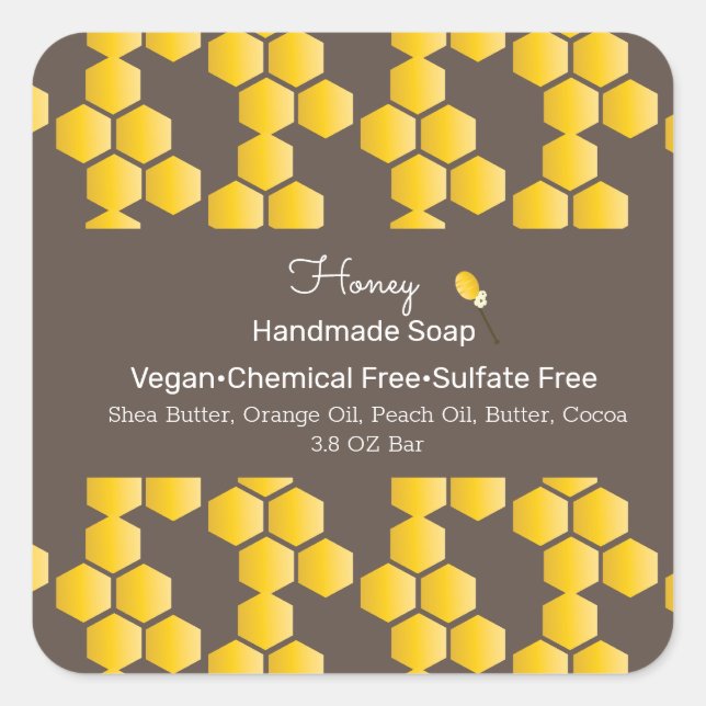 Honey Handmade Soap Beauty Branding Quadratischer Aufkleber (Vorderseite)