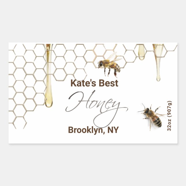 Honey Hexagon Jar Étiquette avec Honeycomb et abei (Devant)