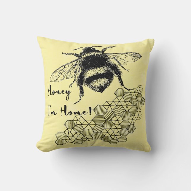 Honey, ich bin Zuhause Bee Honeycomb Kissen (Vorderseite)
