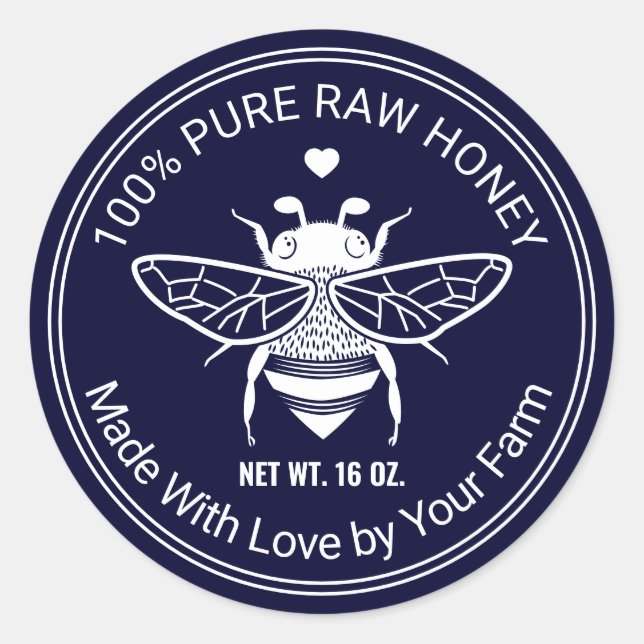 Honey Jar Bee Apiary Beekeeper Farm Navy Blue Runder Aufkleber (Vorderseite)