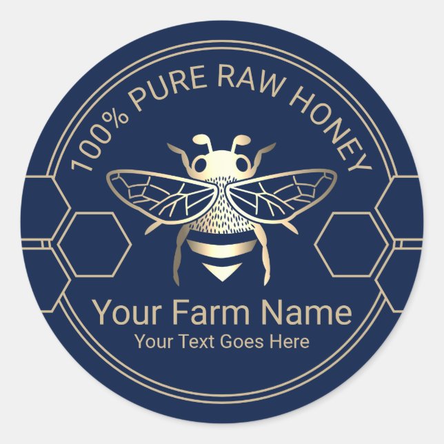 Honey Jar Bee Honey Apiary Beekeeper Navy & Gold Runder Aufkleber (Vorderseite)