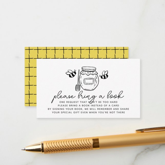 Honey Jar & Bees Baby Shower Book Request Begleitkarte (Vorderseite/Rückseite Beispiel)
