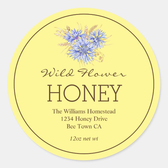 Honey Jar Étiquette | Fleur de maïs | Nom de l'abs (Devant)