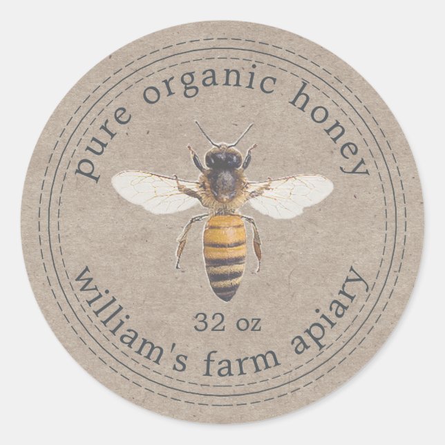 Honey Jar Étiquette Honey Bee Apiary Kraft Papier (Devant)
