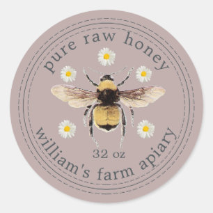 Honey Jar Étiquette Honeybee Apiary Antique Purple