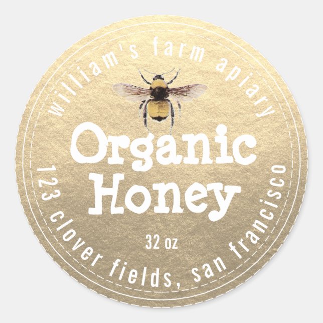 Honey Jar Étiquette Honeybee Apiary Champagne Gold (Devant)
