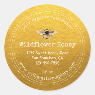 Honey Jar Étiquette Honeybee Apiary Classic Gold