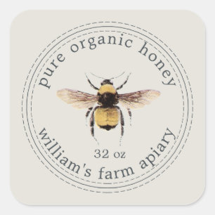 Honey Jar Étiquette Honeybee Apiary Grey