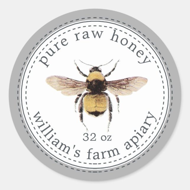 Honey Jar Étiquette Honeybee Apiary Grey (Devant)
