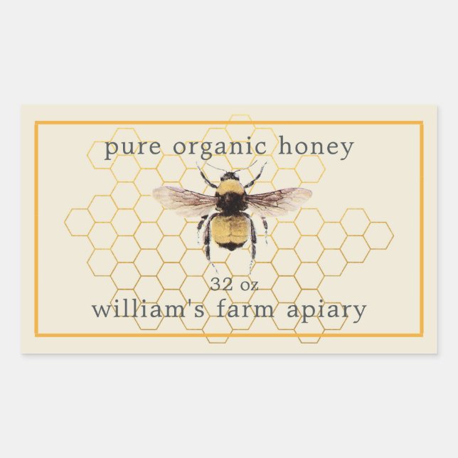 Honey Jar Étiquette Honeybee Apiary Honeycomb Anti (Devant)
