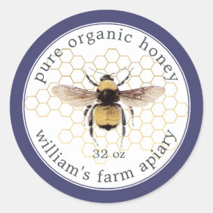 Honey Jar Étiquette Honeybee Apiary Honeypeb Blue