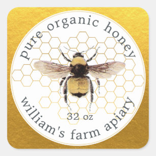 Honey Jar Étiquette Honeybee Apiary Honeypeb Gold