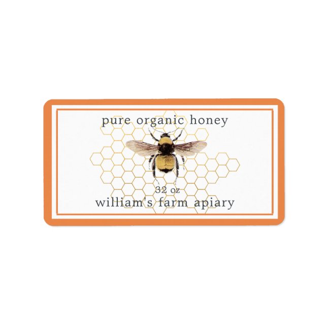 Honey Jar Étiquette Honeybee Apiary Honeypeb Orang (Devant)