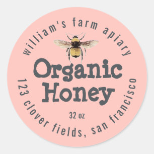 Honey Jar Étiquette Honeybee Apiary Pastel rose