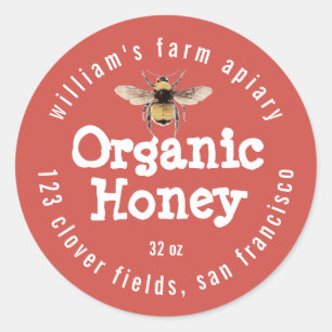 Honey Jar Étiquette Honeybee Apiary Red