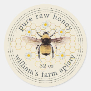 Honey Jar Étiquette Honeybee Apière Antique Blanc