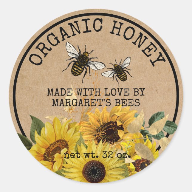 Honey Jar Étiquettes Honeybee Honeycomb Bee Apière (Devant)