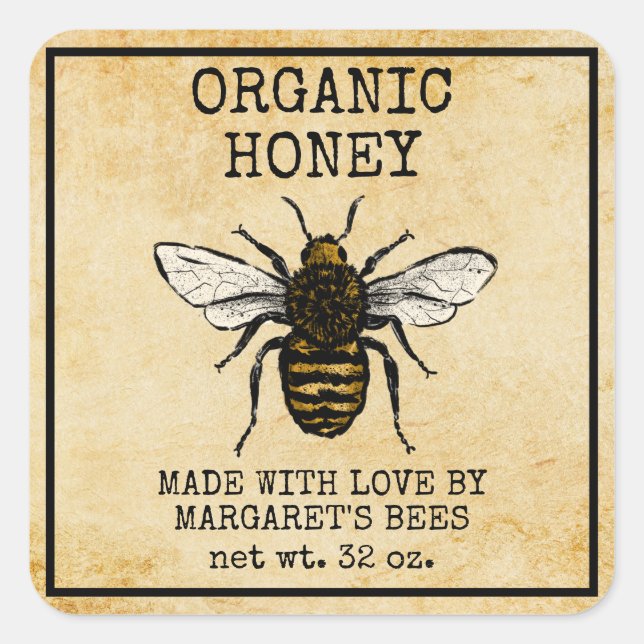 Honey Jar Étiquettes Honeybee Honeycomb Bee Apière (Devant)