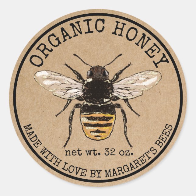 Honey Jar Étiquettes Honeybee Honeycomb Bee Apière (Devant)
