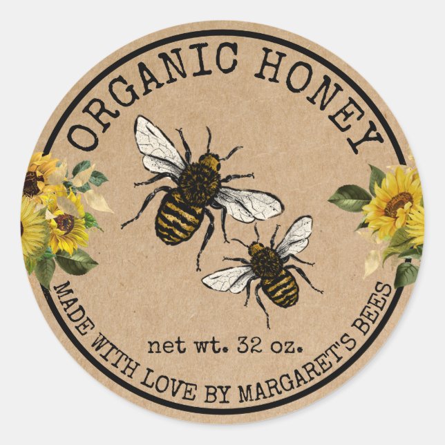 Honey Jar Étiquettes Honeybee Honeycomb Bee Apière (Devant)