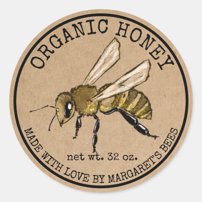 Honey Jar Étiquettes Honeybee Honeycomb Bee Apière (Devant)
