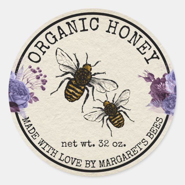 Honey Jar Étiquettes Honeybee Honeycomb Bee Apière (Devant)