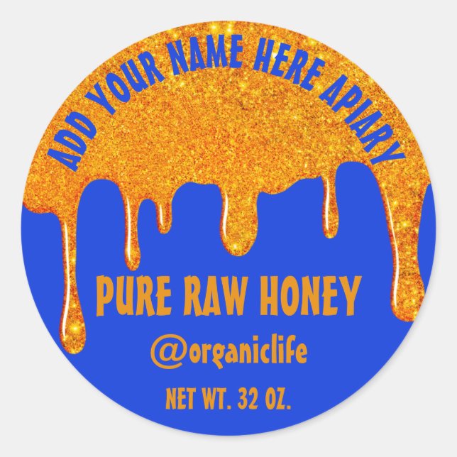 Honey Jar Honeybee Bio Gold Tropfens Blue Runder Aufkleber (Vorderseite)