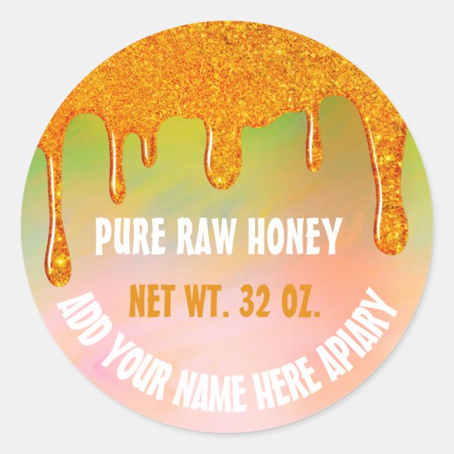 Honey Jar Honeybee Honeycomb. Apiary Tropfens Gree Runder Aufkleber (Vorderseite)