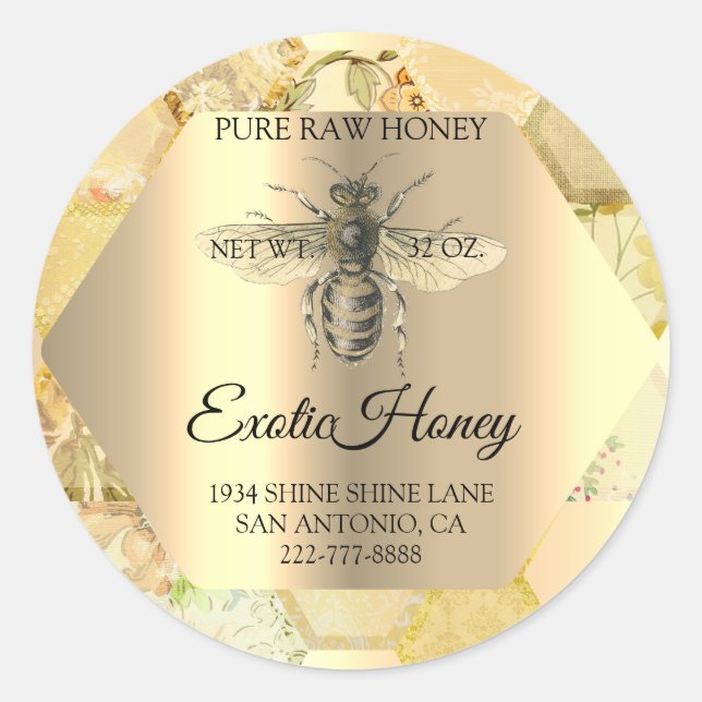 Honey Jar Honeybee Honeycomb Bee Apiary Bio Runder Aufkleber (Vorderseite)