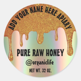 Honey Jar Honeybee Honeycomb Gold Tropfen Holograp Runder Aufkleber