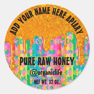 Honey Jar Honeybee Honeycomb Gold Tropfen Rainbow Runder Aufkleber