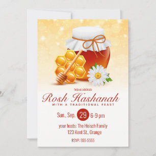 Honey Jar, Honeycomb, Daisy Rosh Hashanah Einladung
