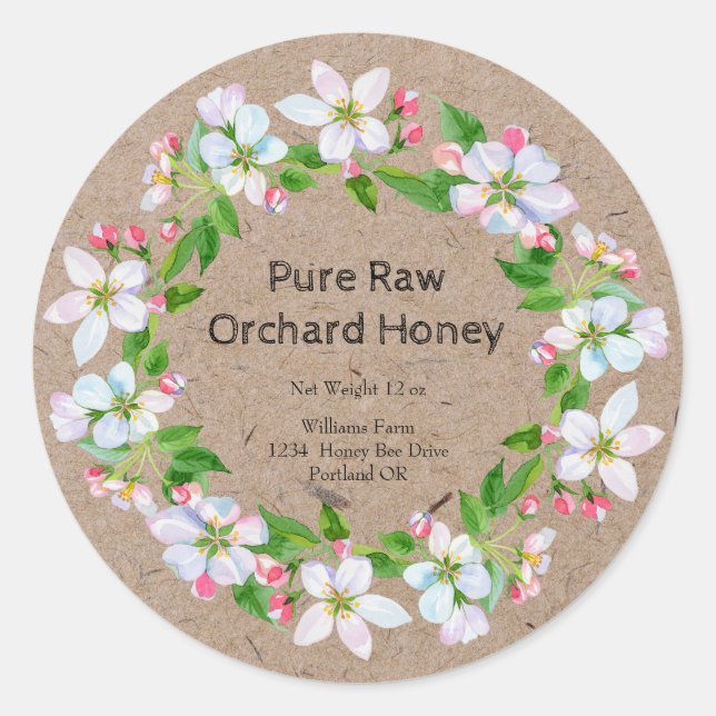 Honey Jar Kraft Paper Label | Orchard Honey Runder Aufkleber (Vorderseite)