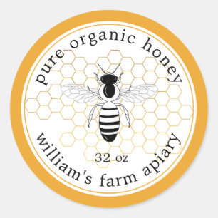 Honey Jar Label Bee Apiary Gold Honeycomb Gelb Runder Aufkleber