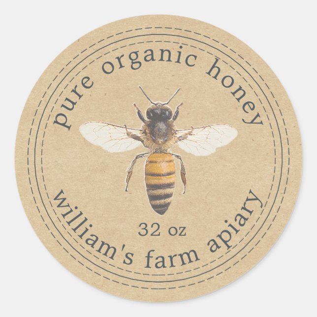 Honey Jar Label Honey Bee Apiary Kraft Paper Runder Aufkleber (Vorderseite)