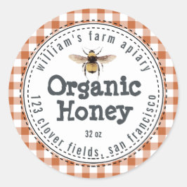 Honey Jar Label Honeybee Apiary Burnt Orange Karo Runder Aufkleber