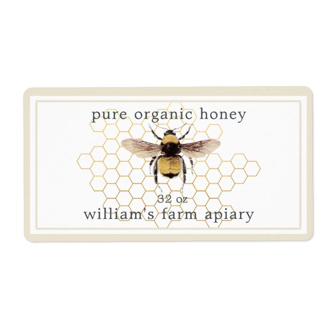 Honey Jar Label Honeybee Apiary Honeycomb Antique (Vorne)