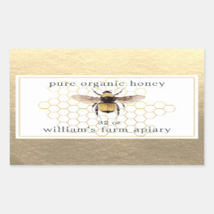 Honey Jar Label Honeybee Apiary Honeycomb Gold Rechteckiger Aufkleber