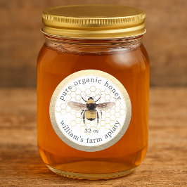 Honey Jar Label Honeybee Apiary Honeycomb Gold Runder Aufkleber