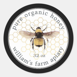 Honey Jar Label Honeybee Apiary Honeycomb Gold Runder Aufkleber